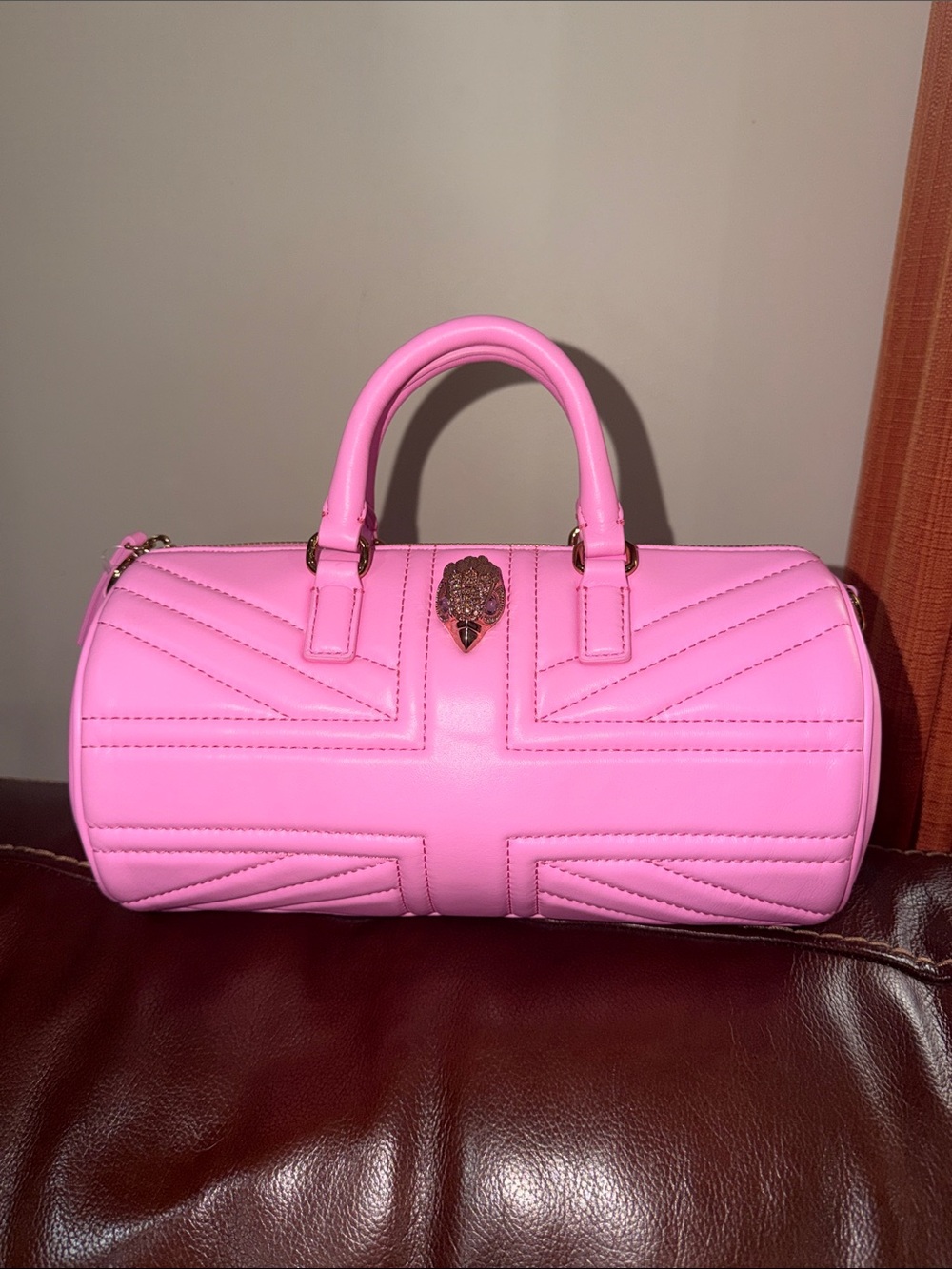 ‼️NEW Kurt Geiger Union Jack Barrel Pink Leather Satchel Crossbody Bag